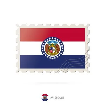 Postage stamp with the image of Missouri state flag. Stock Illustration