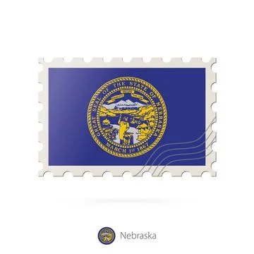Postage stamp with the image of Nebraska state flag. Stock Illustration
