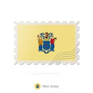 Postage stamp with the image of New Jersey state flag. Stock Illustration