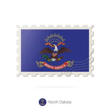 Postage stamp with the image of North Dakota state flag. Stock Illustration