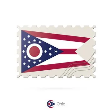 Postage stamp with the image of Ohio state flag. Stock Illustration
