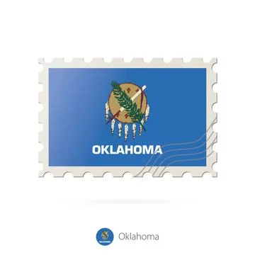 Postage stamp with the image of Oklahoma state flag. Stock Illustration