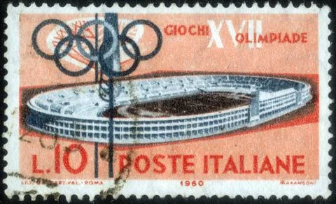 Postage stamp with the image of Olympic Stadium in Rome. From the series on.. Stock Photos