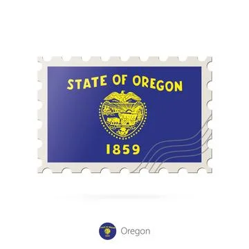 Postage stamp with the image of Oregon state flag. Stock Illustration