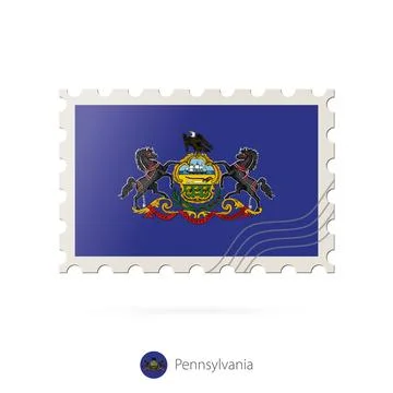 Postage stamp with the image of Pennsylvania state flag. Stock Illustration