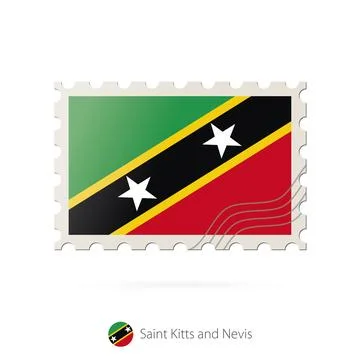 Postage stamp with the image of Saint Kitts and Nevis flag. Stock Illustration