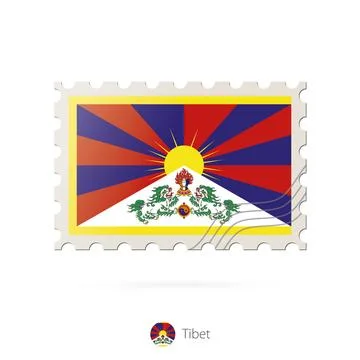 Postage stamp with the image of Tibet flag. Stock Illustration