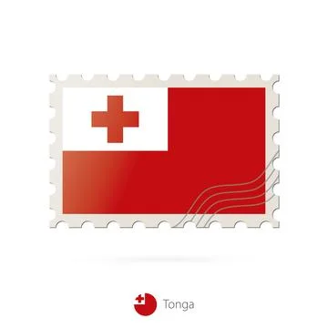 Postage stamp with the image of Tonga flag. Stock Illustration