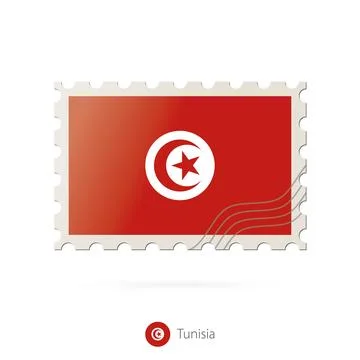 Postage stamp with the image of Tunisia flag. Stock Illustration