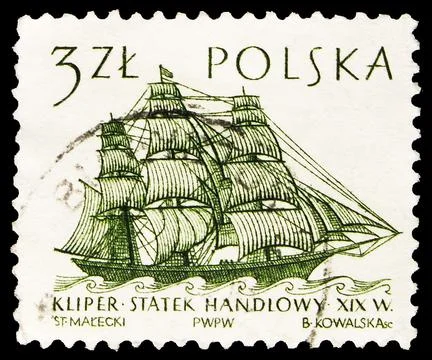 Postage stamp printed in Poland shows 19th Centuary Merchantman, Sailing Ship Stock Photos