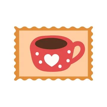 Postage stamp with a red mug. Simple flat illustration. Illustrazione stock