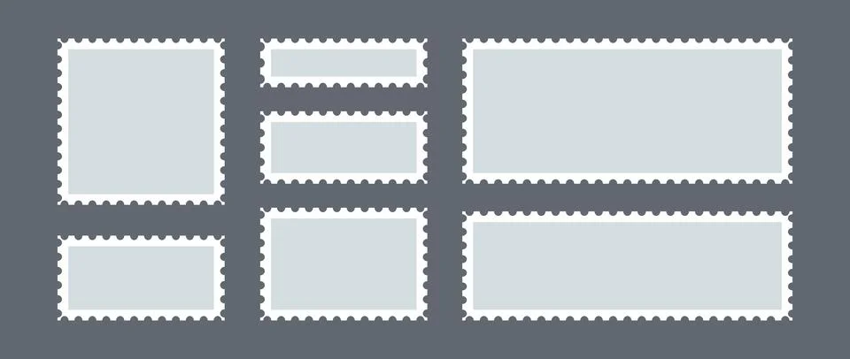 Postage stamp set. Post stamp frame or border. Light blue square and rectangular Stock Illustration