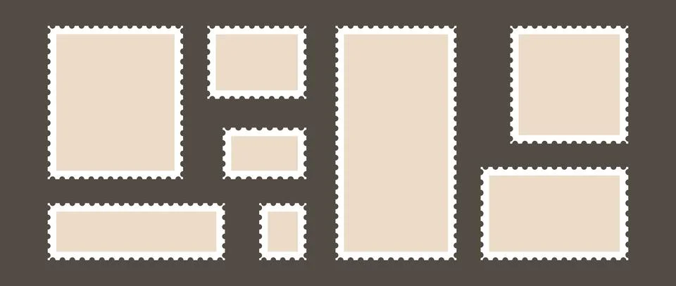 Postage stamp set. Post stamp frames and borders. Beige square and rectangular Stock Illustration