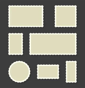 Postage stamp set. Postcard edge isolated in retro style. Vector Stock Illustration