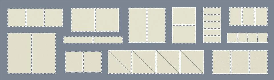 Postage stamp template set with clean nude beige retro shapes. Vector kit of Stock Illustration