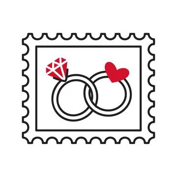 Postage stamp with Two connected rings doodle flat style love isolated icon Ilustração Stock