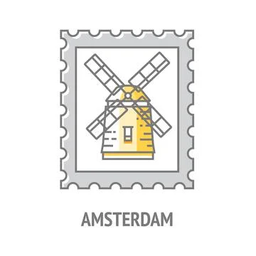 A Postage Stamp with a Windmill Stock Illustration