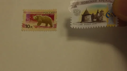 Postage stamps on the envelope Stock Footage 37827312