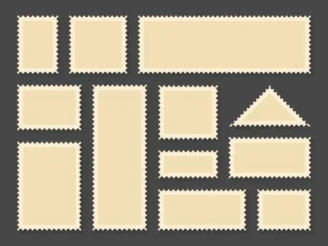 Postage stamps frames. Blank postage stamps in different size for vintage paper Stock Illustration
