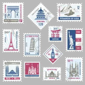 Postage Stamps Set Stock Illustration