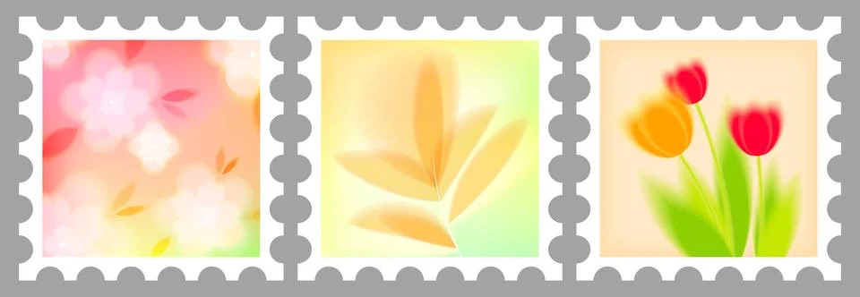 Postage stamps with soft gradient blur, flowers Stockillustratie