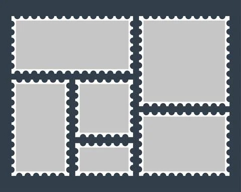 Postage stamps template. Blank rectangle and square postage stamps. Illustrazione stock