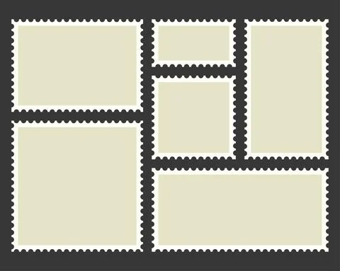 Postage stamps template. Blank rectangle and square postage stamps. Illustrazione stock