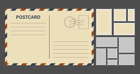 Postage stamps template. Blank rectangle and square postage stamps. Illustrazione stock