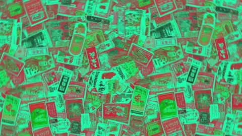 Postage-style grocer label mix with tea and herbs and borders — Rotation motion Stock Footage 308070170