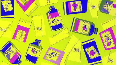 Postage-style label collage of tea and herbs and illustrations Stock Footage 308031160