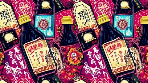 Postage-style label collage with tea and herbs and borders — Diagonal motion Stock Footage 308076438