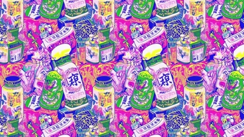 Postage-style poster layout with tea and herbs and postcards — Horizontal motion Stock Footage 308072615