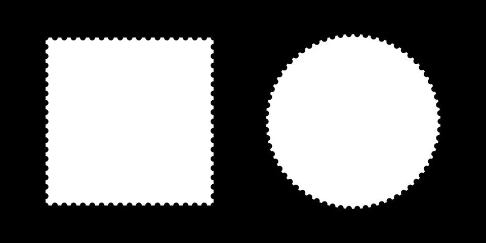 Postage white stamp template frames. Blank circle, rectangular vintage stamps. Illustrazione stock