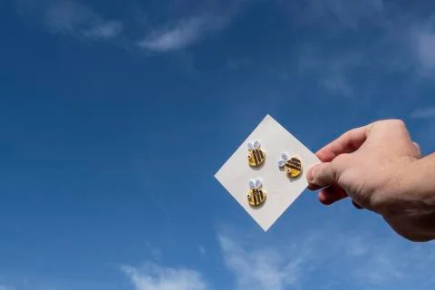 Postal with bees in hands Stock Photos