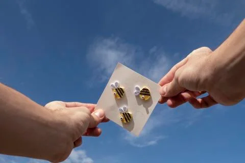 Postal with bees in one hand Stock Photos