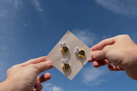 Postal with bees in one hand Stock Photos