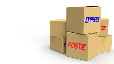 Postal boxes on white background 3d rendering for delivery content. Stock Illustration