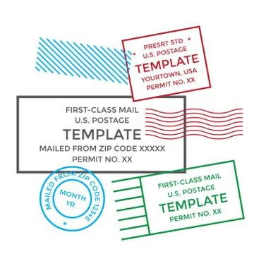 Postal cancellation First Class mail with Postage Paid mark Stock Illustration