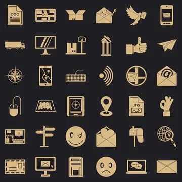 Postal code icons set, simple style Illustrazione stock