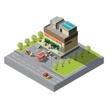 Postal company warehouse isometric vector icon Illustrazione stock