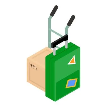 Postal delivery icon isometric vector. Hand cart with parcel and travel sui.. Illustrazione stock
