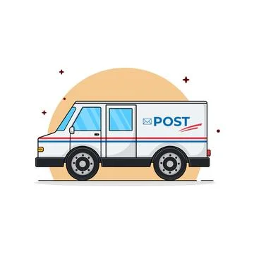 Postal Delivery Van Vector Illustration. Mail Transport Service Concept Design Ilustração Stock