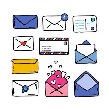 Postal doodle icons set, vector color illustration Illustrazione stock