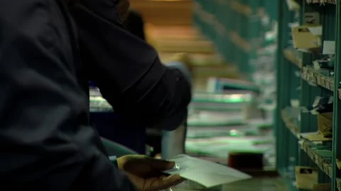Postal Employees Sorting Mail, Sorting Process Inside Postal Delivery Center Stock Footage 154875528