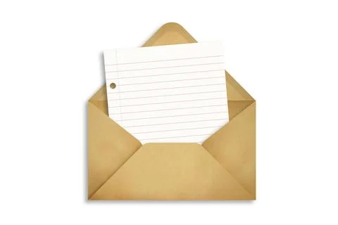 Postal envelope with a sheet of paper sticking out of it on a white backgroun Stock Illustration