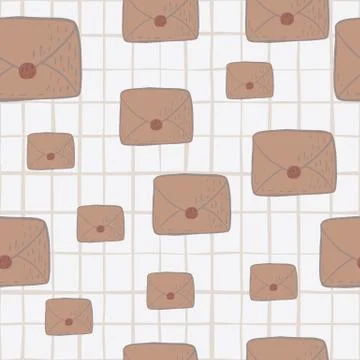 Postal letter seamless pattern in pastel tones. Doodle mail beige shapes on w Illustrazione stock