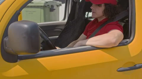 Postal Manager Delivering Parcels by Van Stock Footage 280376106