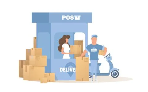 Postal office. Delivery point for parcels. Cartoon style. Vector illustrati.. Stock Illustration