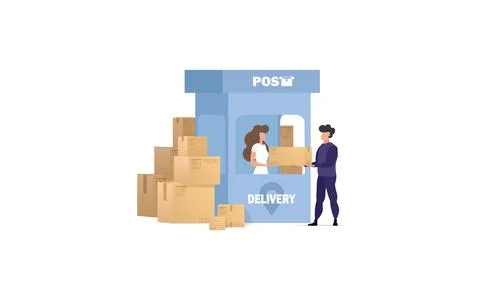 Postal office. Delivery point for parcels. Cartoon style. Vector illustrati.. Illustration