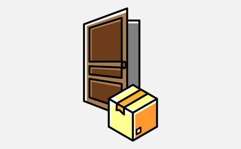 Postal package in front of a door - vector illustration Stock Illustration